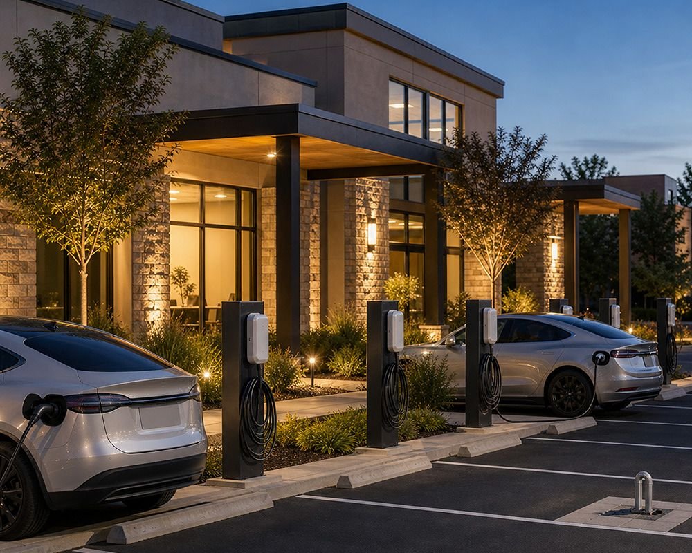 Completed commercial Level 2 EV charger installation in Rohnert Park CA