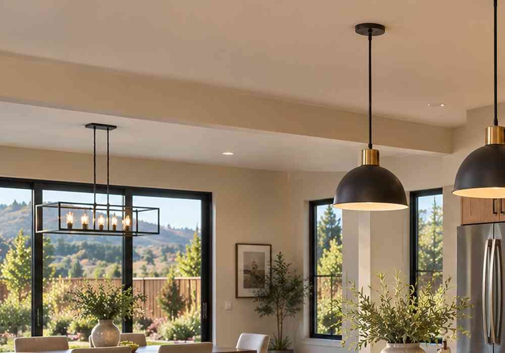 Pendant lighting installation over kitchen island in Rohnert Park CA